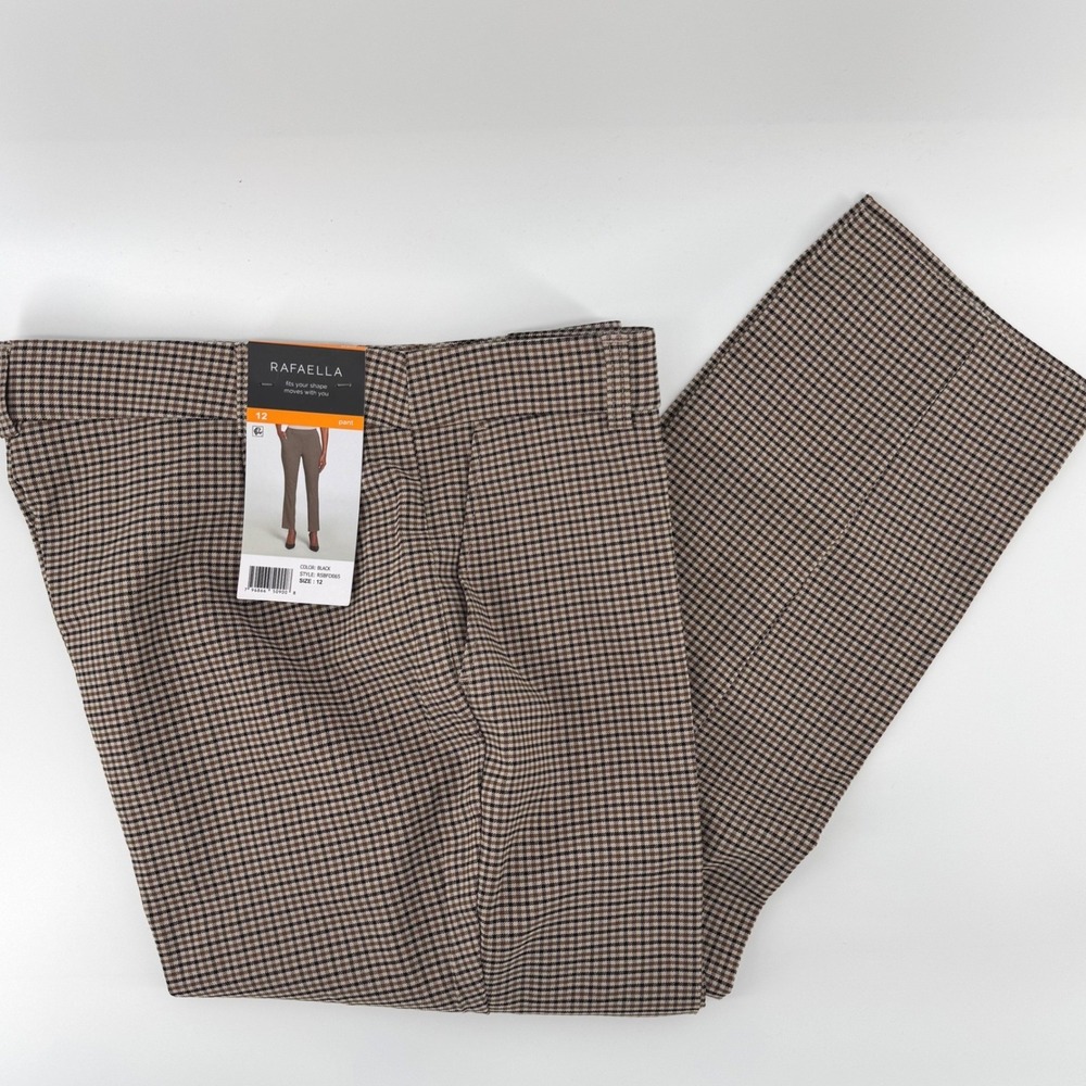 New Rafaella Womens 12 Brown Tan Black Stretch Pull On Ankle Pants‎ Houndstooth